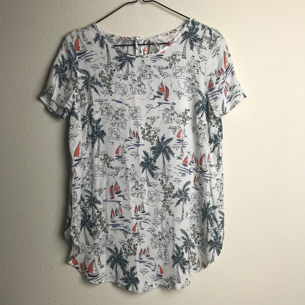 LC Lauren Conrad White Graphic Blouse women's S